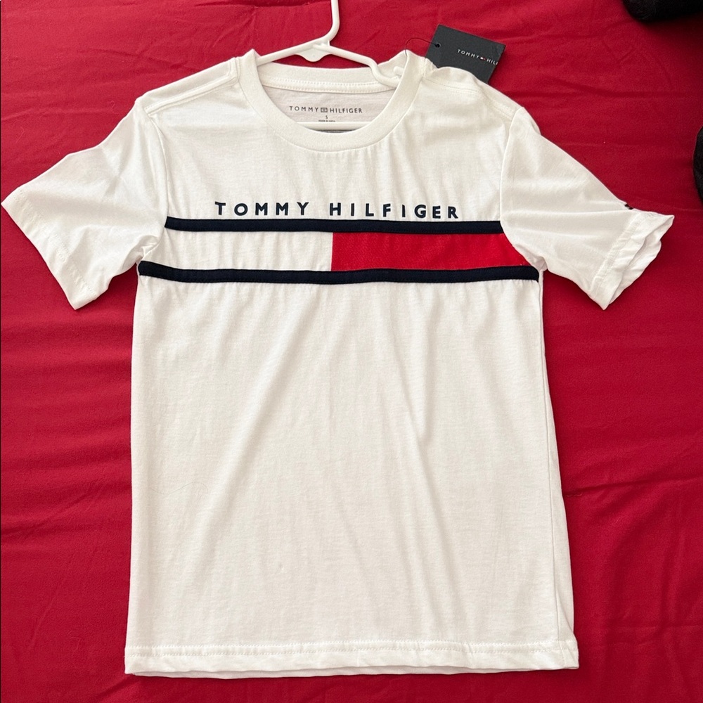Tommy Hilfiger White Tee with Red and Black Accents